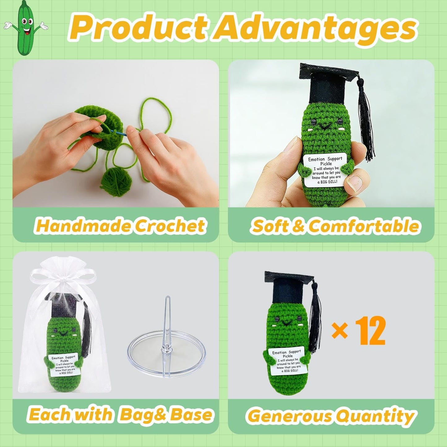 12 Pcs Graduation Emotional Support Pickle High School College 2026 Graduation Decorations Gifts for Women for Women Men Him Her Graduates of Class