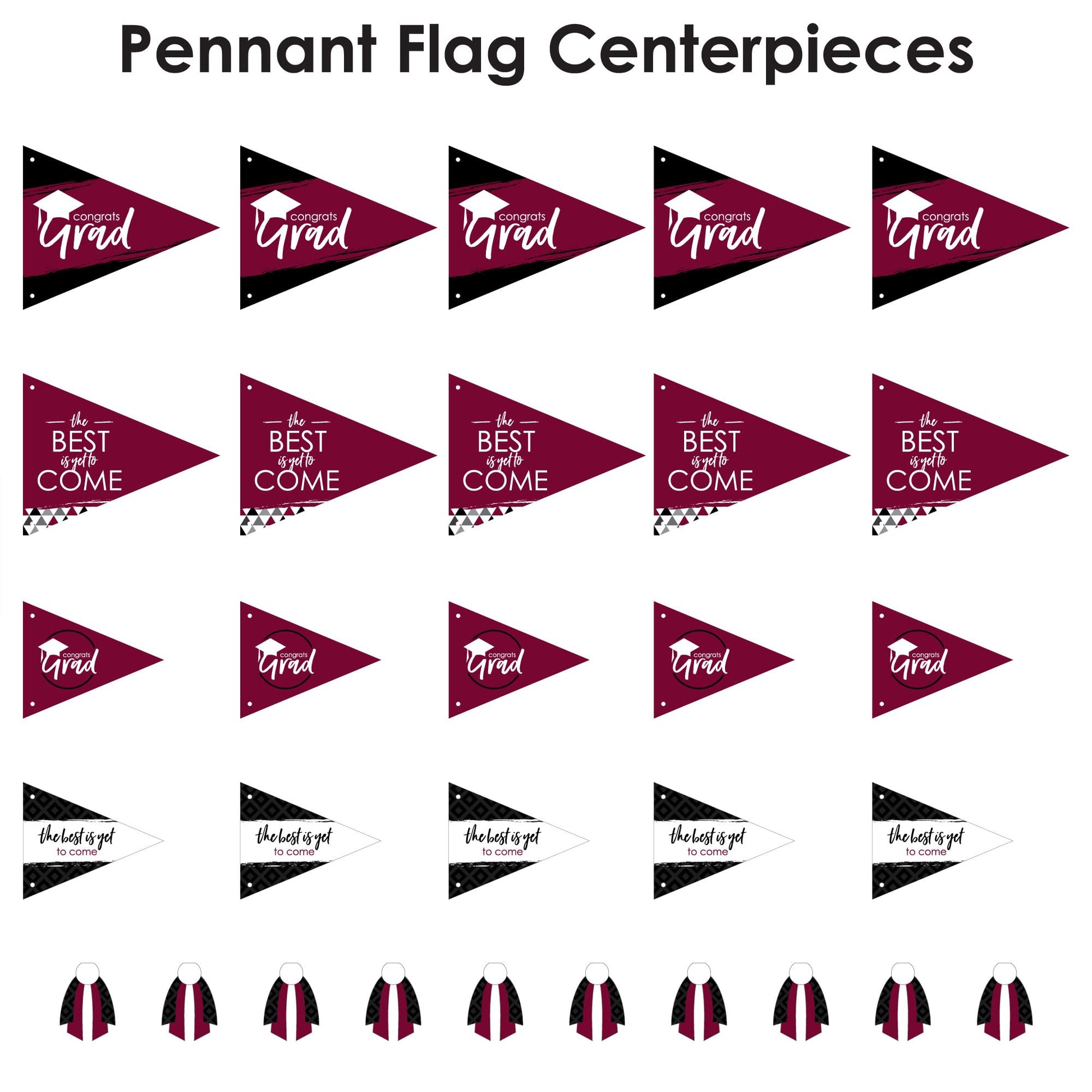 Big Dot of Happiness Maroon Grad - Best is Yet to Come - Triangle Burgundy Graduation Party Photo Props - Pennant Flag Centerpieces - Set of 20