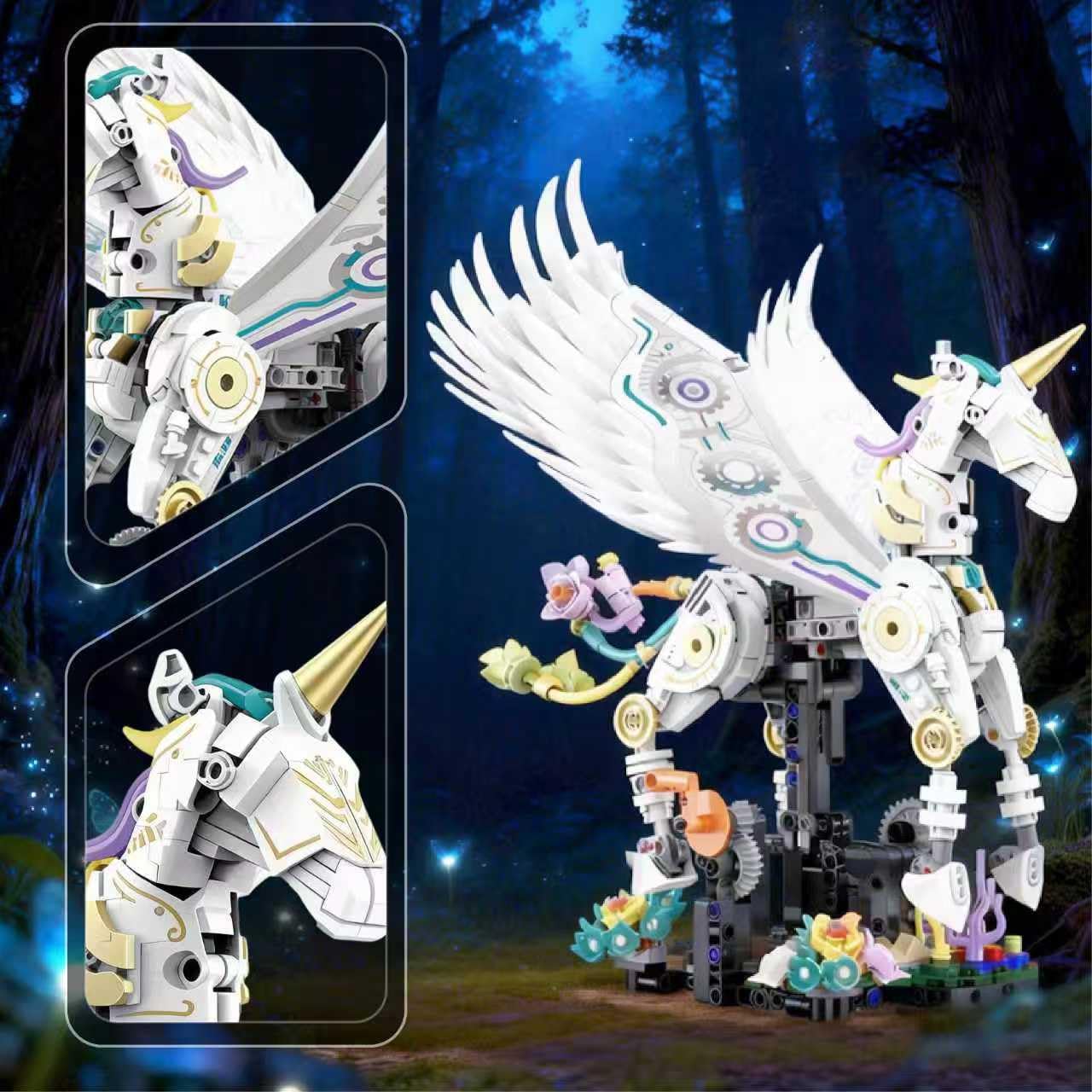 Aptrbg Unicorn Building Set 800+ Pcs STEM Toy Ages 8-12, Walking & Flapping Wings, Compatible with Major Building Blocks, Gift for Boys Girls