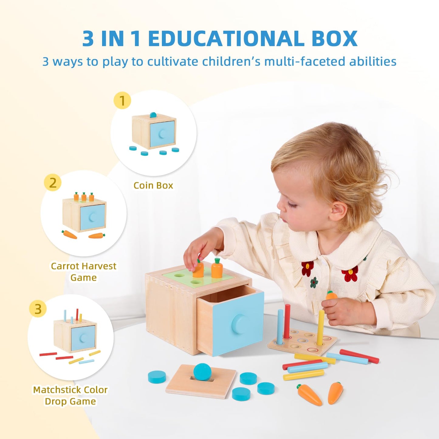 OOOK Montessori Toys for 1 Year Old, 7 in 1 Learning Educational Kit with Sensory Bin,Nesting Box, 3 in 1 Educational Box,Pounding Bench and Baby
