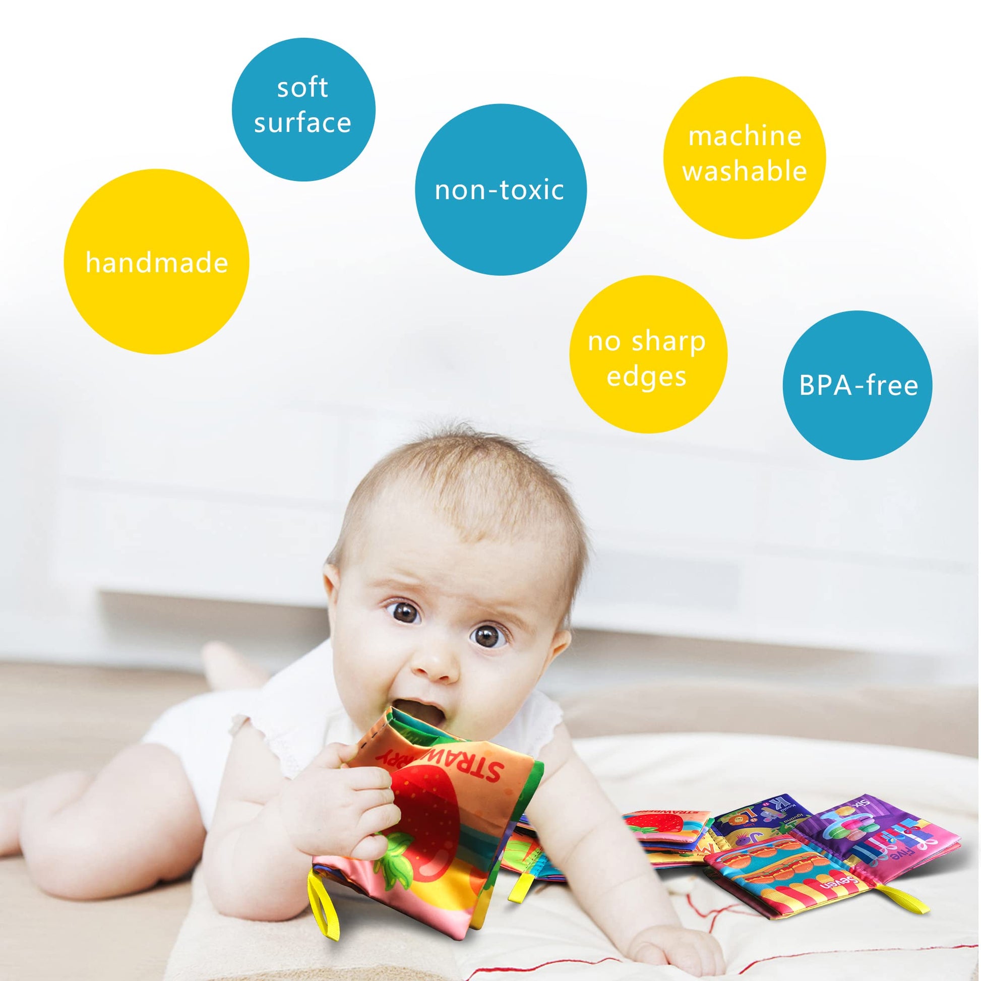 AMINFUN Soft Cloth Baby Books Black & White (4 Pack),Touch Crinkle Sensory Toys for Newborn Infants Toddler Non-Toxic Early Educational Preschool