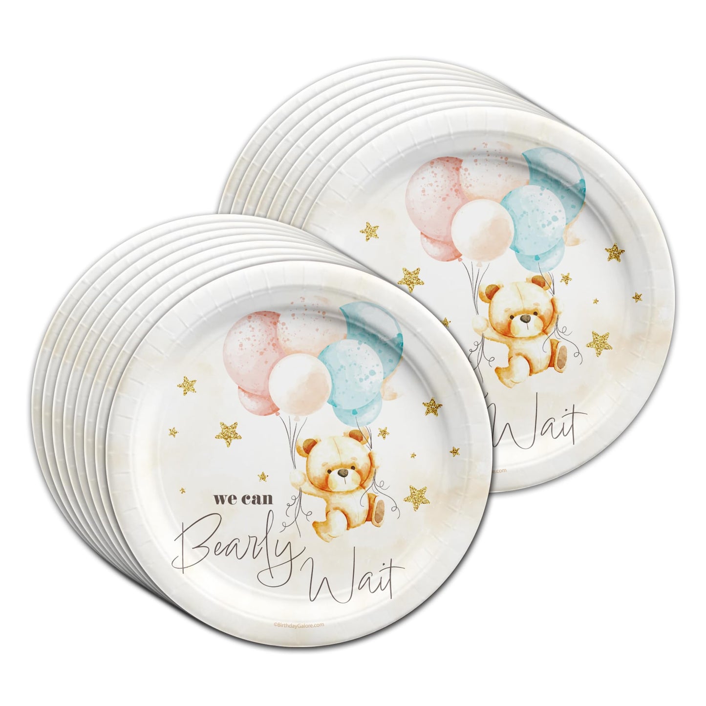 Birthday Galore Twin Teddy Bears Party Supplies - 64 Piece Twins Baby Shower Tableware Set Includes Large 9" Dinner Plates and 8" Dessert Paper Plates