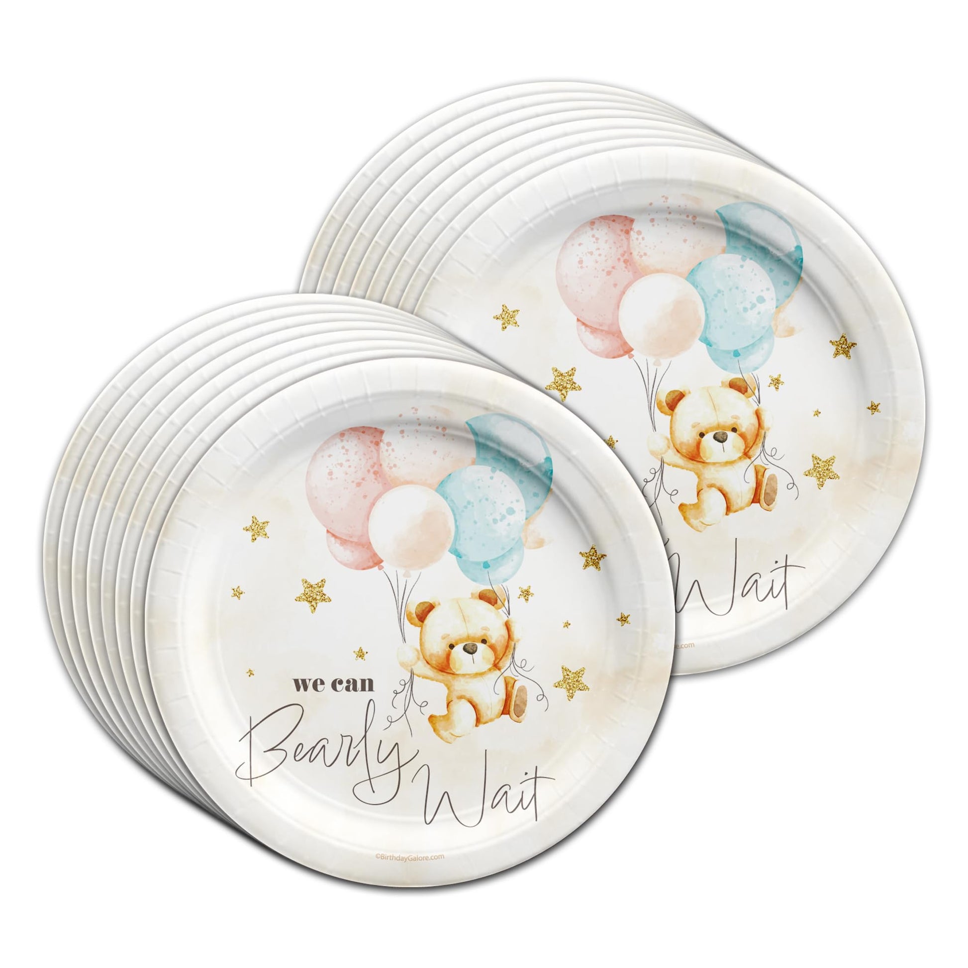 Birthday Galore Twin Teddy Bears Party Supplies - 64 Piece Twins Baby Shower Tableware Set Includes Large 9" Dinner Plates and 8" Dessert Paper Plates