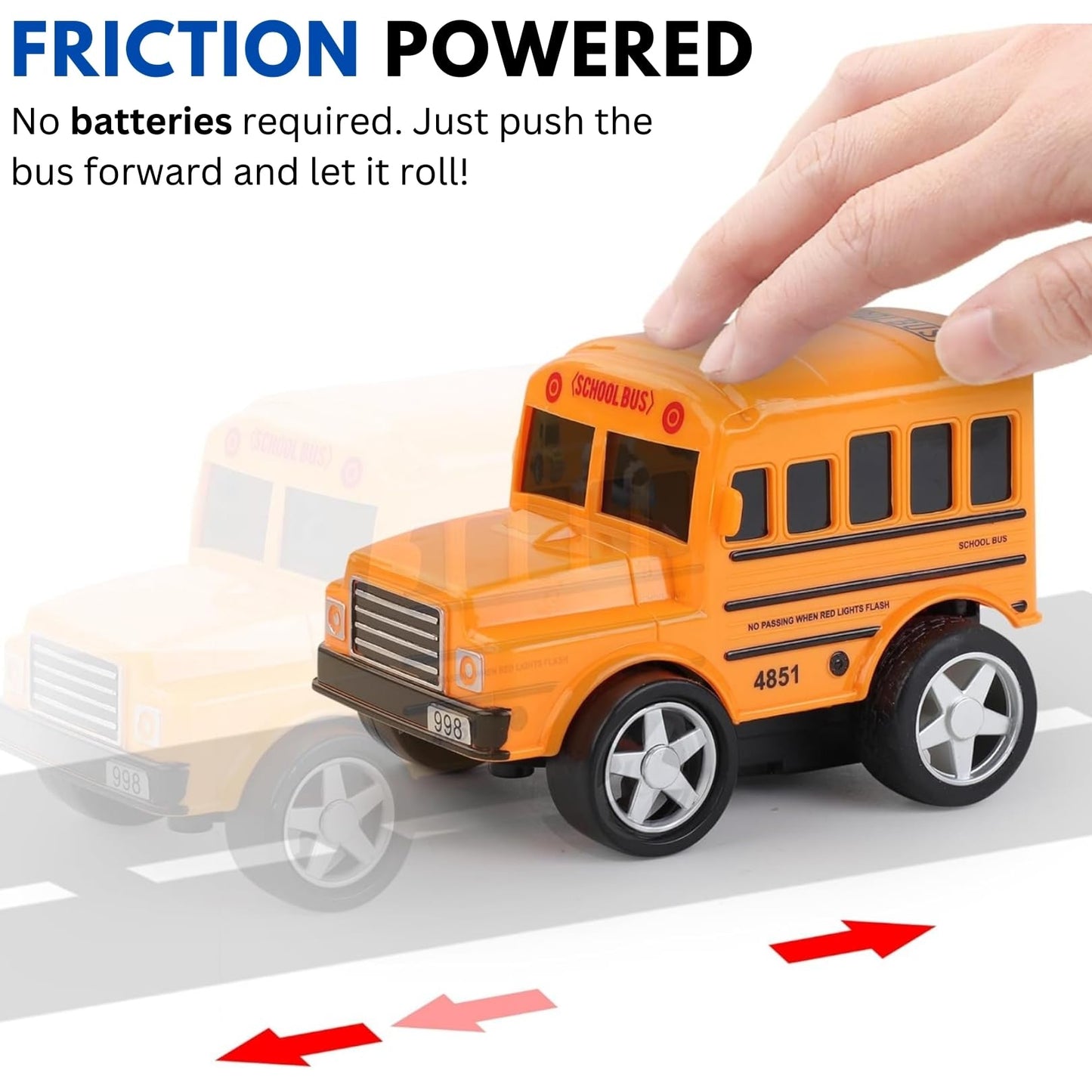 12 Pack in Box Chubby School Bus Model Toys - 4 inches Classic Long Nose Friction Powered 360 Rotation Vehicles - Ideal Gift, Party Favors for Kids (1