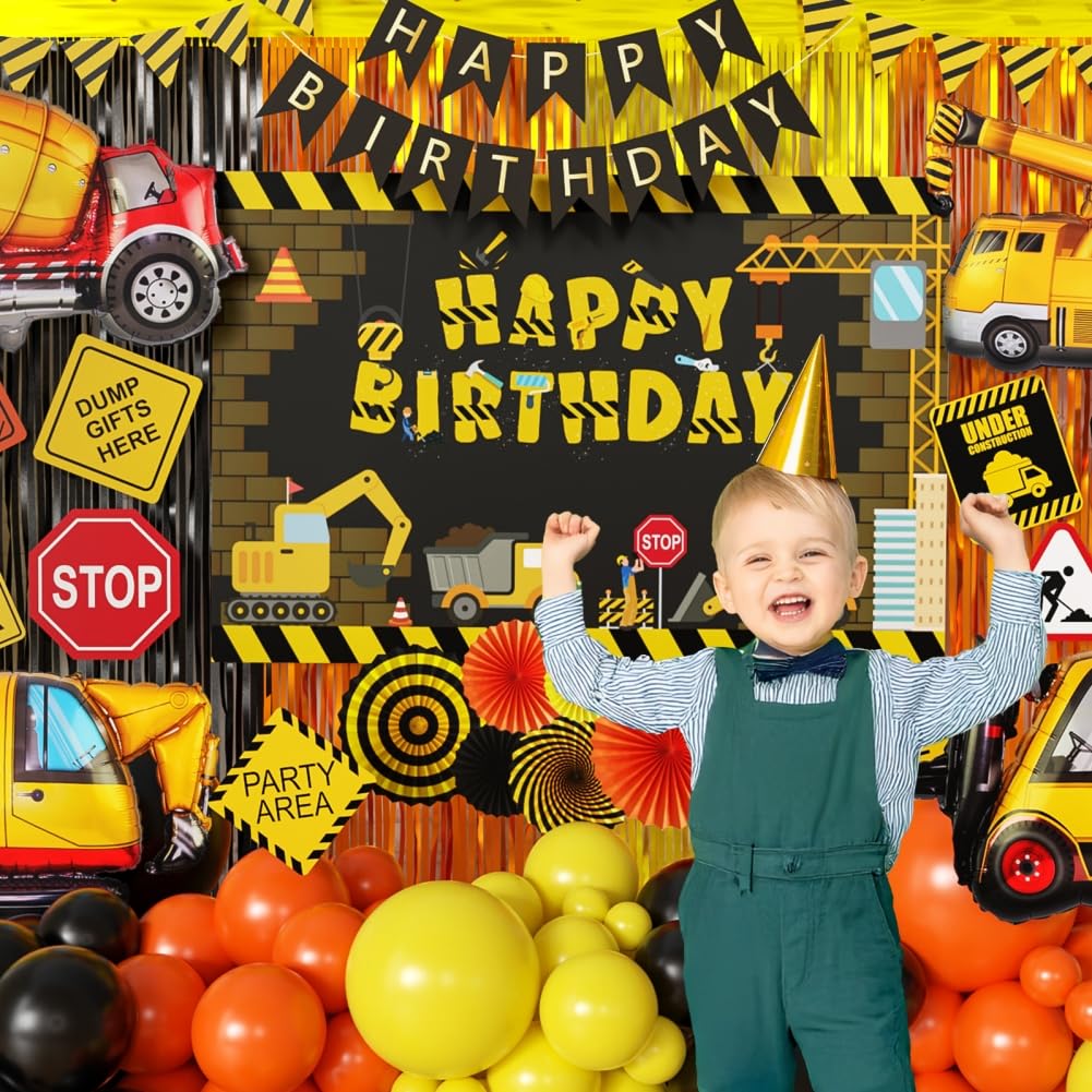 Construction Birthday Party Supplies Dump Truck Party Decorations Kits Set arch kit Garland for Boy Construction Balloons Signs Backdrop Happy
