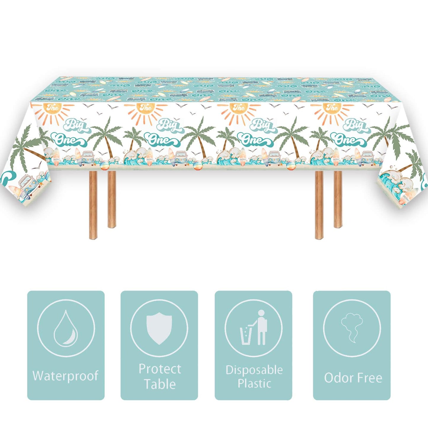 3 Pcs Surf 1st Birthday Party Supplies Boy Table Cloth 54in x 108in Surfing The Big One Tablecovers for Summer Beach Theme Boys Surfing First Birthday