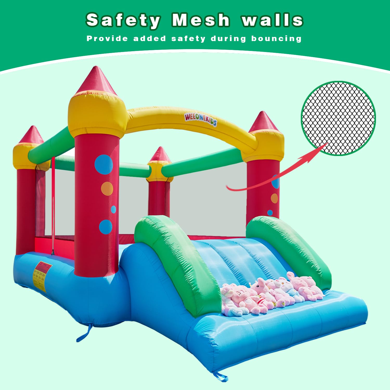 WeeOneKids Air Bounce House, Inflatable Bouncer with Air Blower and Slide, Jumping Family Backyard Bouncy Castle with Extra Thick Material (Red