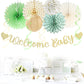Sage-Green Champagne-Beige Baby Shower Party-Decorations - 21pcs Girls Boy Welcome Baby Banner,Paper Lanterns Pom Poms,Safari Woodland Boho Neutral