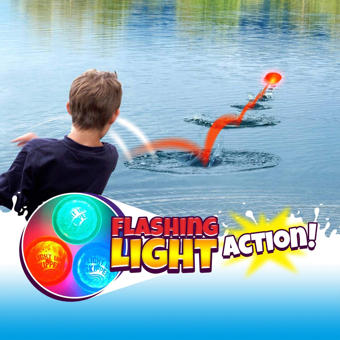 JA-RU Light Up Water Skipper Disc (3 Discs) - Water Skipping Toy for Kids, Pool & Travel Beach Toys for Summer Outdoor Play, Party Favors & Easter