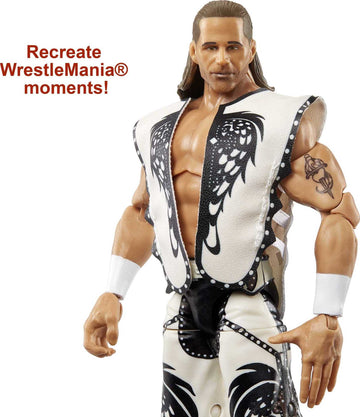 WWE Shawn Michaels Wrestlemania Elite Collection Action Figure with Entrance Attire & Vince McMahon Build-A-Figure Pieces, 6-in Posable Collectible