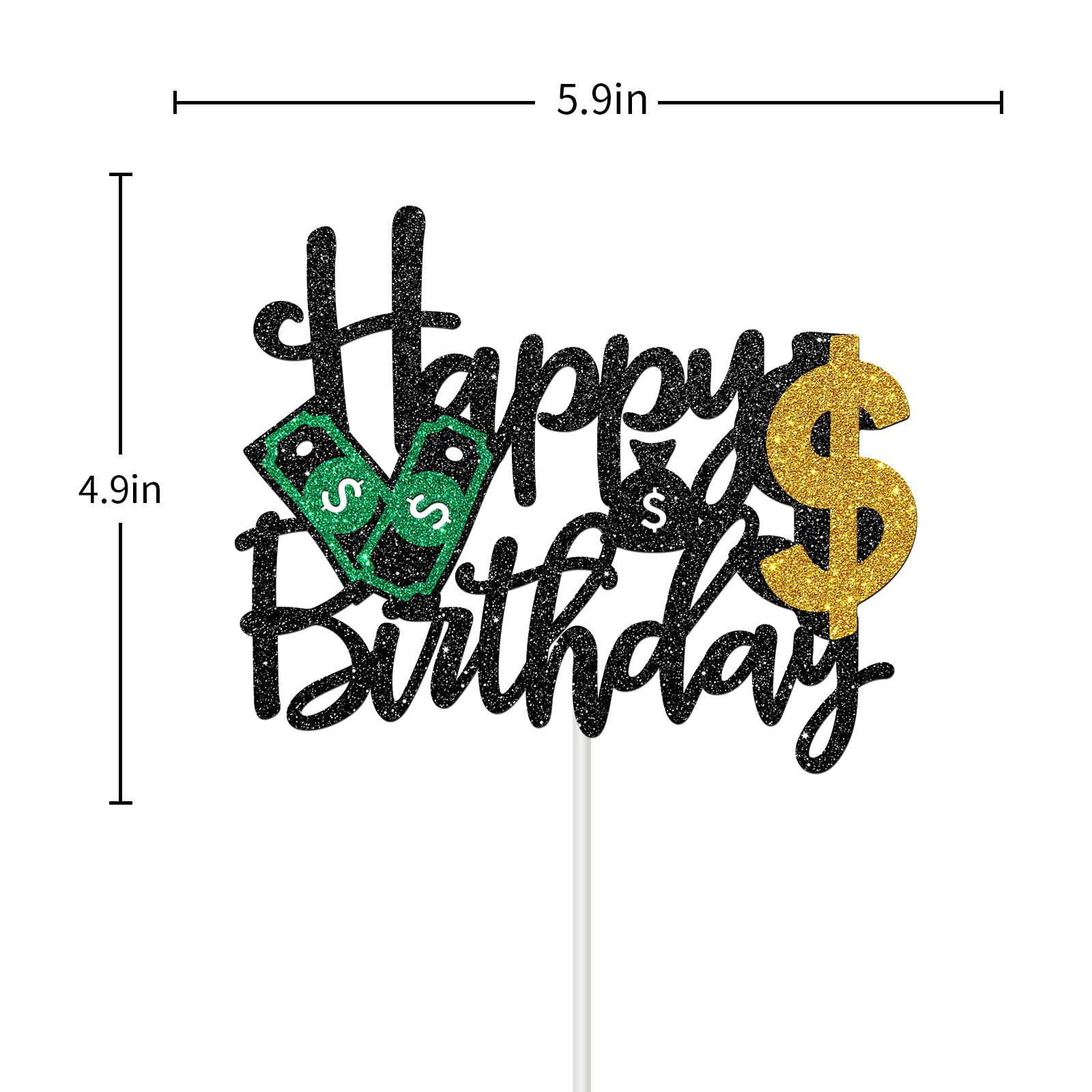 Halawawa Dollar Happy Birthday Cake Toppers, Money Cake Topper Decorations for Women Men Birthday Party, Dollar Theme Birthday Party Decor Supplies