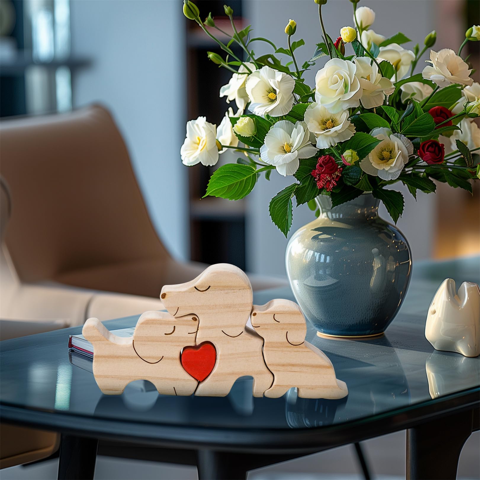 LucySky Personalized 2-5 Family Name Puzzle Wooden Dog Family Name Puzzle