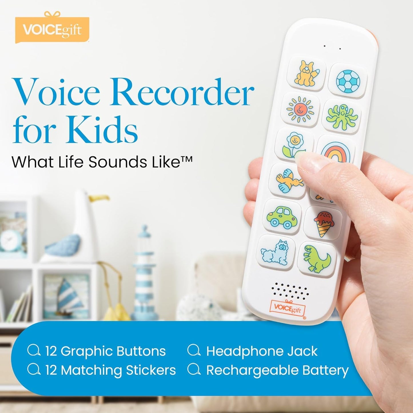 VoiceGift Play, Screen-Free Audio Recorder for Kids | Back to School Story Book Player with Fun Matching Stickers, Voice Notes, Student Aid & Routines