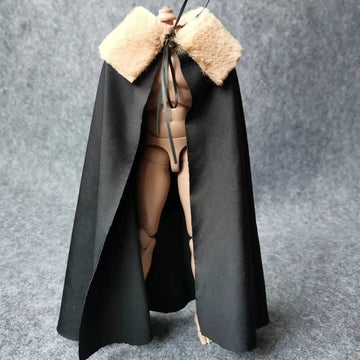 1:6 Scale Medival Knights Soldier Cloak for 12" Female Male Body Action Figure Clothes (Black Brown Collar)