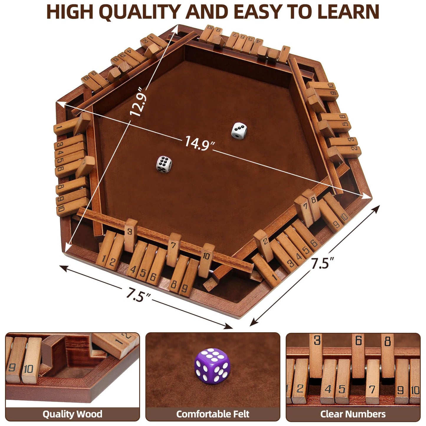 INNOVJOPRO Shut the Box Game 6-Sided Wooden with 16 Dice