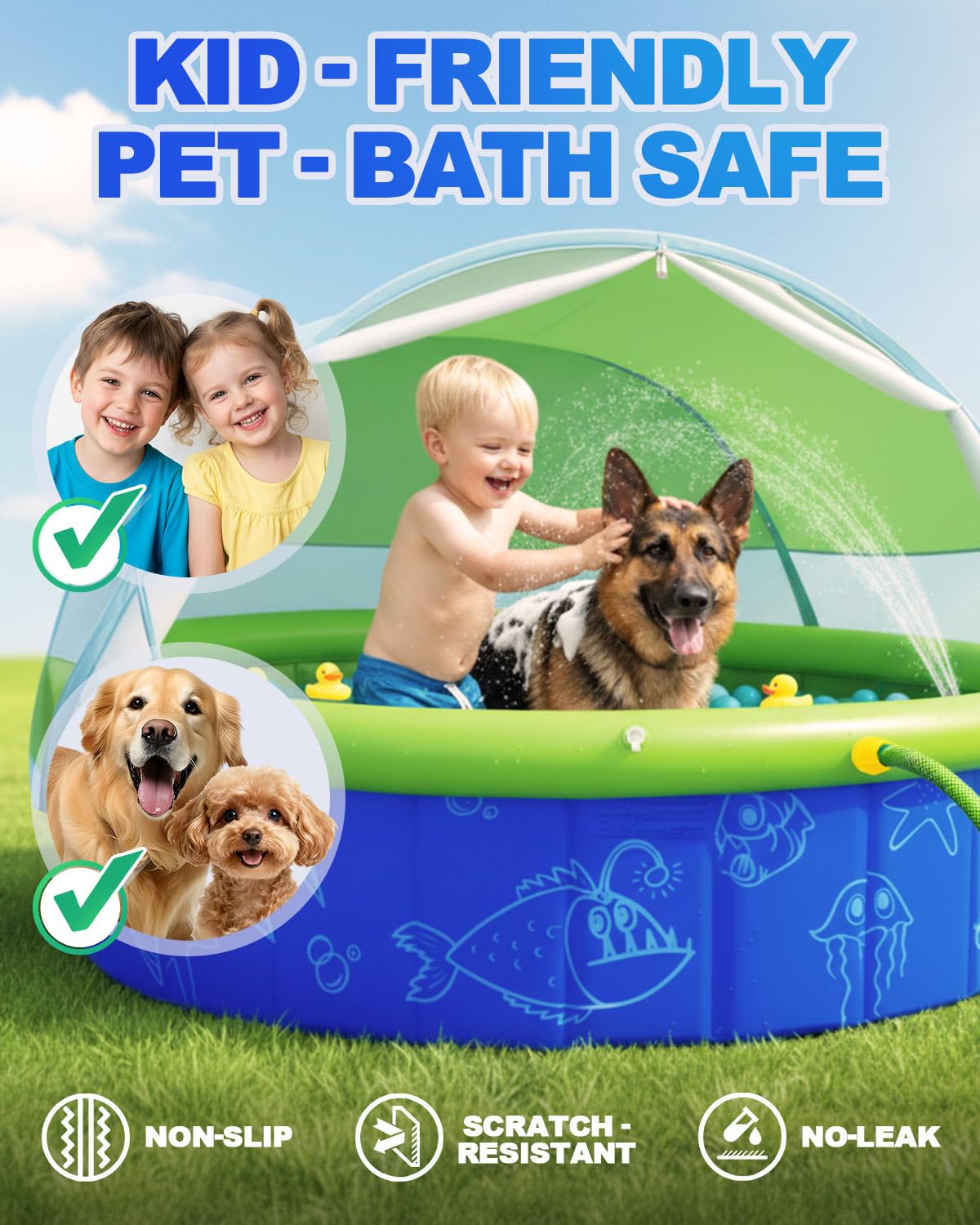 Olutula 2026 Updated Foldable Kiddie Pool with Canopy and 20 Ocean Balls: 47in for Baby Toddler Kids- Summer Water Play Pool with Sprinkler and Shade