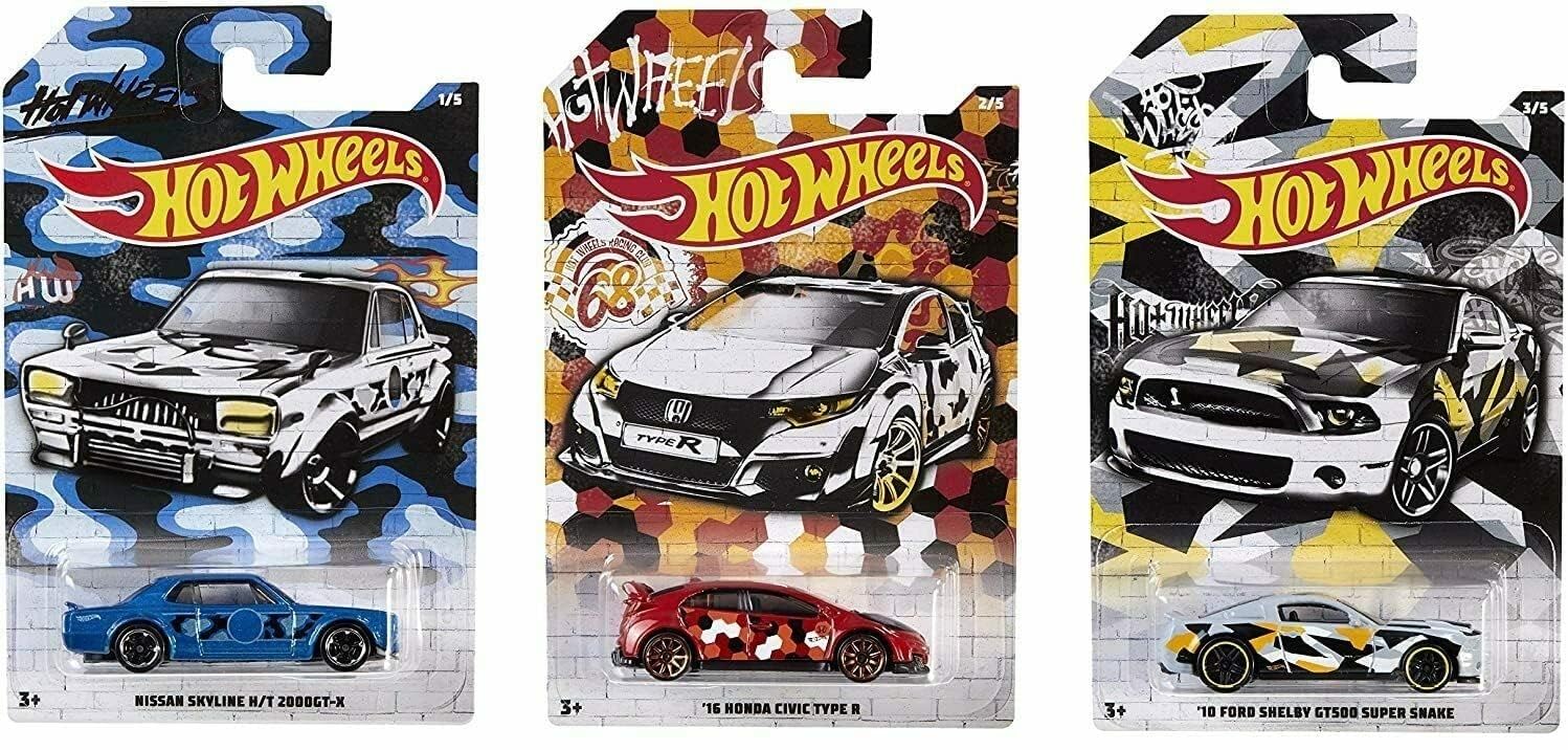 Hot Wheels Mattel 2019 Urban Camo Series Complete Bundle of 5 Die?Cast Vehicles, Camouflage Graphics, 1:64 Scale, Ages 3+
