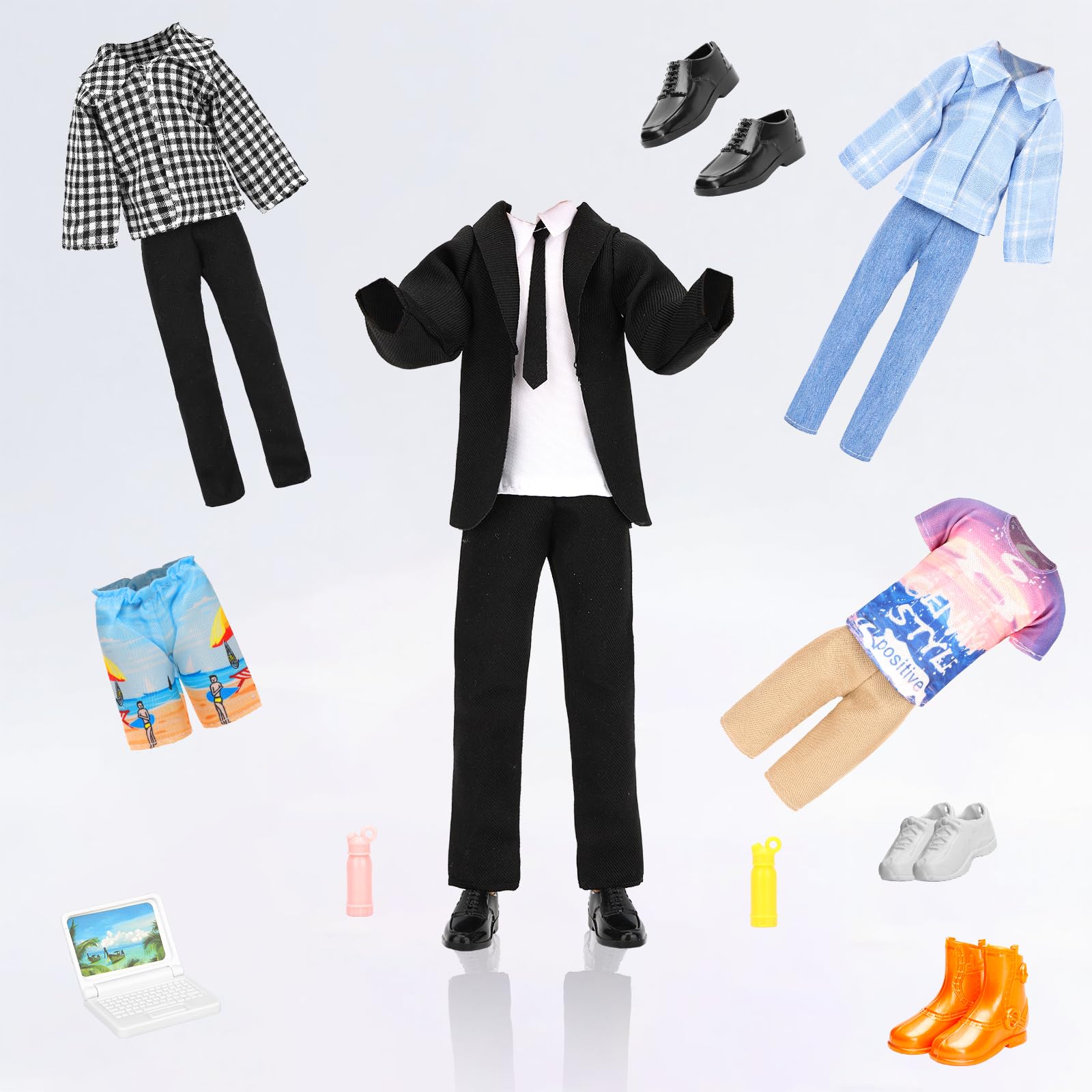 Miunana Lot 16 Items Doll Clothes & Accessories Classic Black Suit for Boy Doll Include Random 4 PCS Casual Wear + 5 PCS Dolls Pants + 3 Pairs