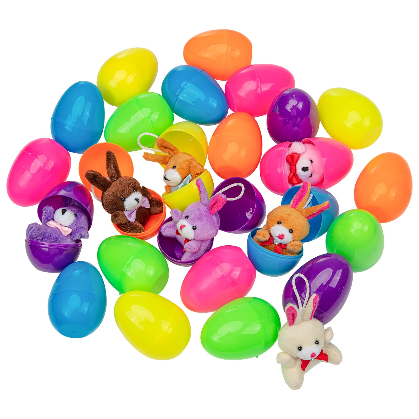 24 Pcs Filled Easter Eggs with Plush Bunny,Colorful Easter Eggs Prefilled with Plush Bunnies,Plush Animals Stuffed Toy for Kids Toddlers Easter Egg