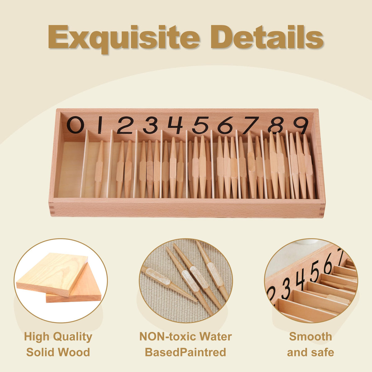 MONTESSORI OUTLET Spindle Box With 45 Spindles (USA Print) for 3-6 Years Montessori Education at School and Home
