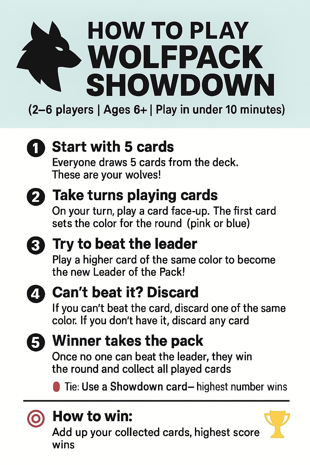 Gamboge Games Wolfpack Showdown - Strategic Family Card Game for Competitive Fun | Fast-Paced Battles for Kids, Teens, and Adults | 2-6 Players | Easy