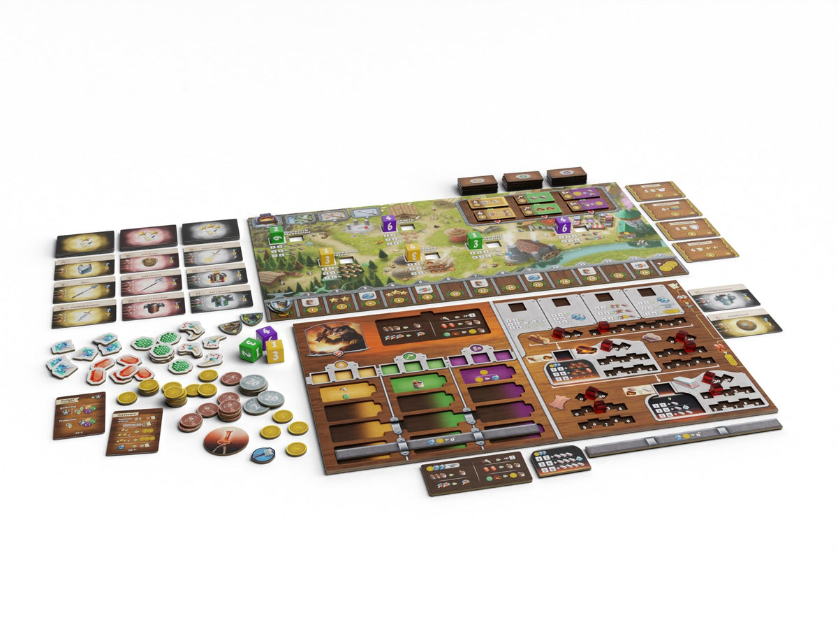 Forges of Ravenshire - Strategy Board Game of Fantasy Blacksmiths, 1-4 Players, Family, Adults, Kids Ages 12+, Dice Worker Placement, Engine Building