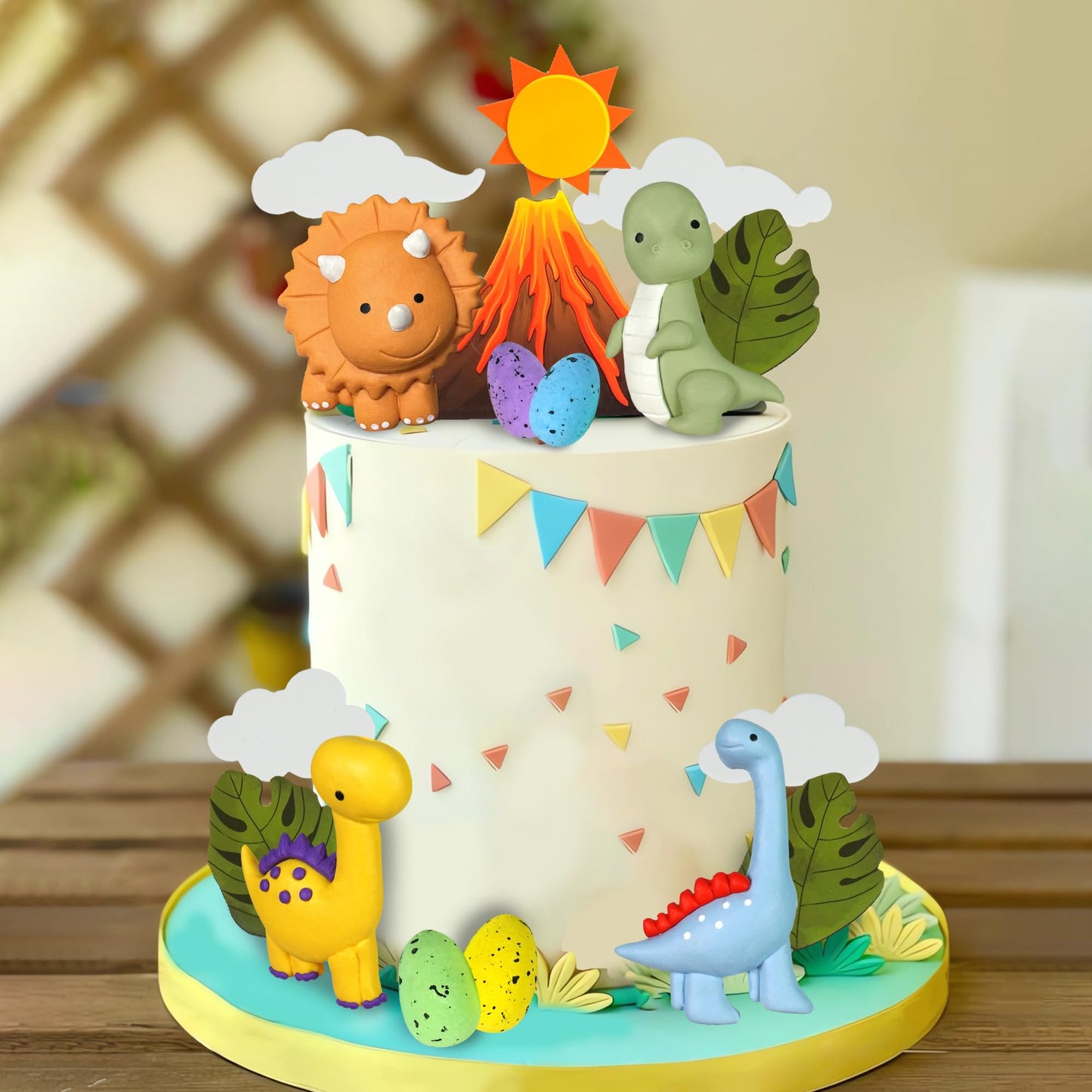 Clay Dinosaur Cake Toppers Dinosaur Egg Volcano Cake Decorations for Boy Girl Kid Dinosaur Theme Birthday
