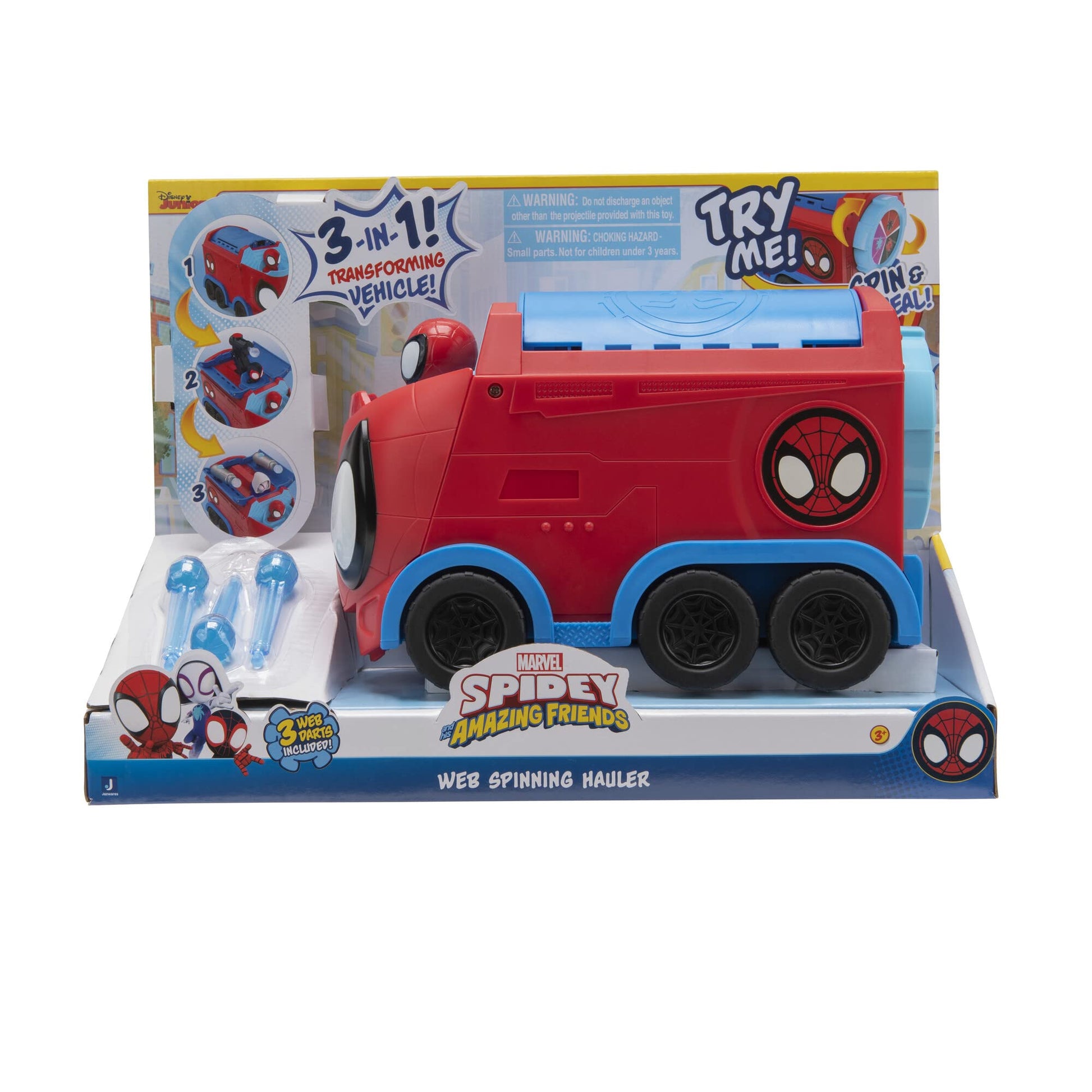 Jazwares Marvel's Spidey and His Amazing Friends Web Spinning Hauler - 8-Inch 3-in-1 Transforming Vehicle - Toys Featuring Your Friendly Neighborhood