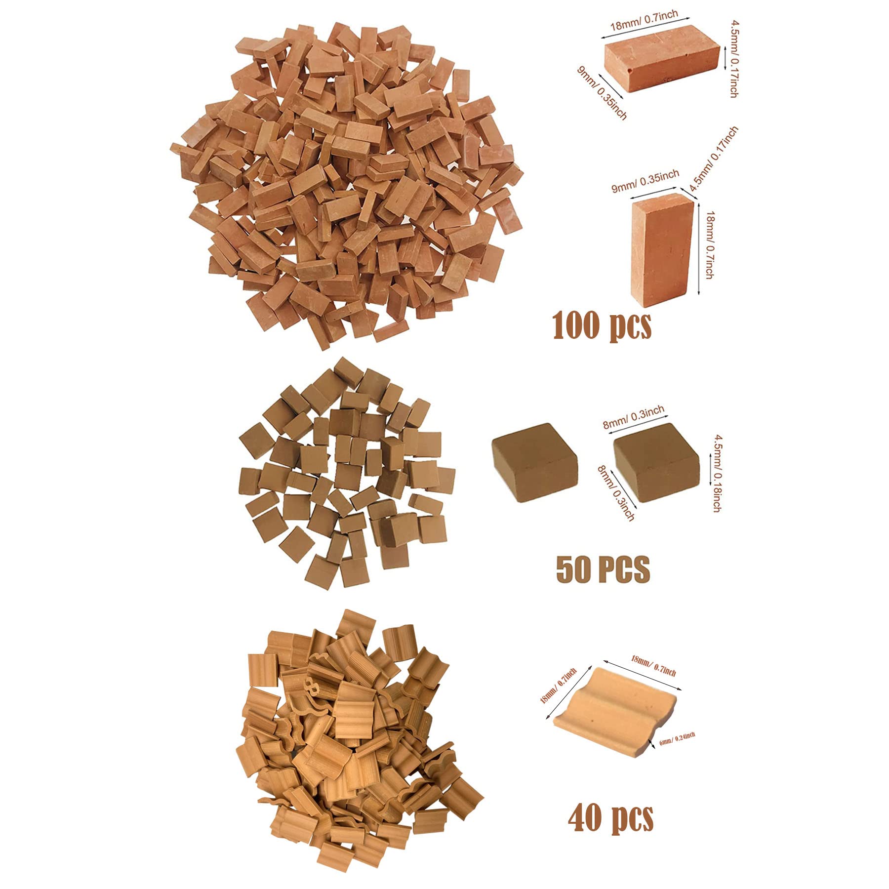 Cayway 150 PCS Mini Red Wall 50 PCS Mini Red Roof Tiles Model Building with Tool Set