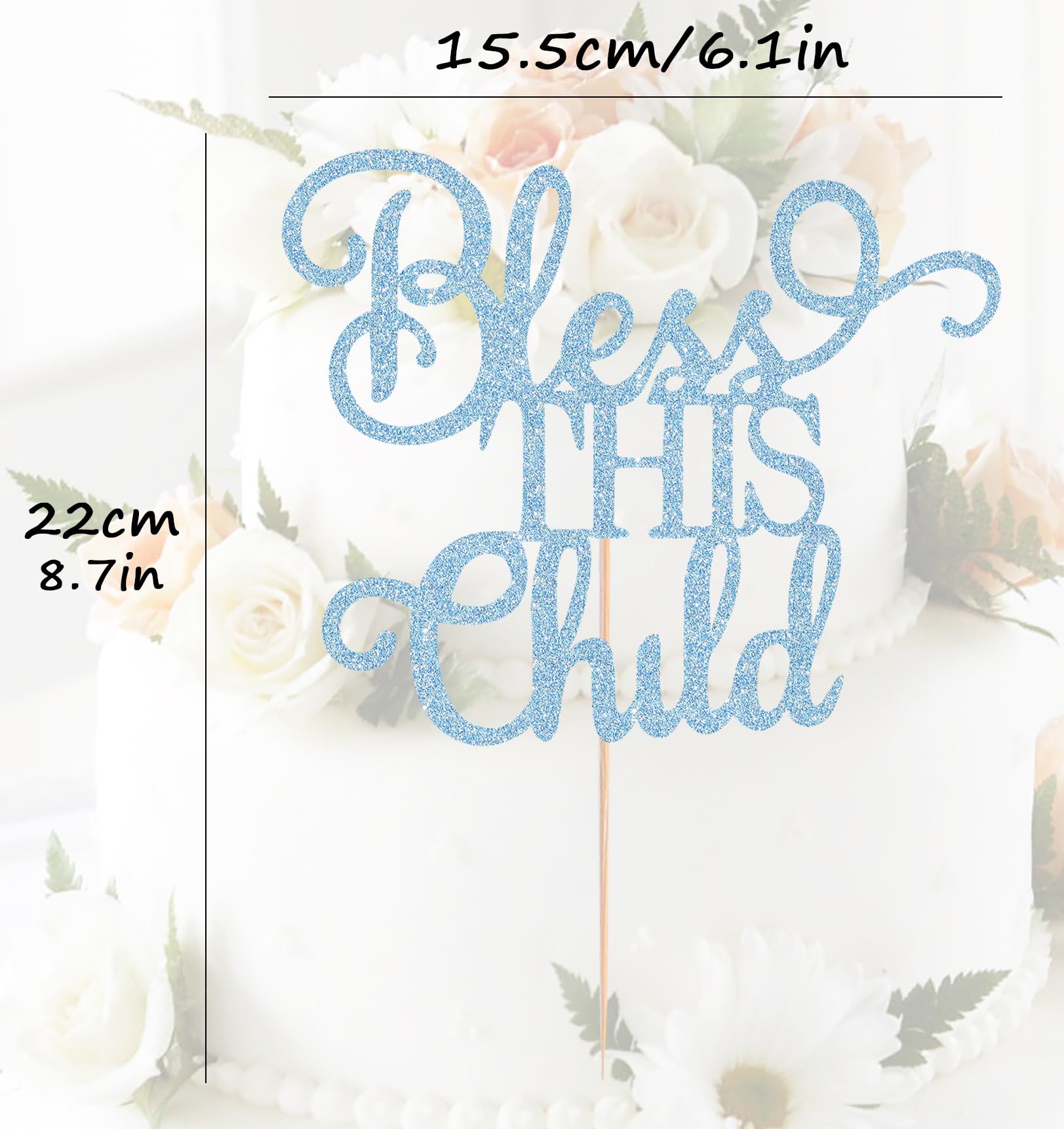 AHAORAY Bless This Child Cake Topper - Light Blue Glitter Chlid Christening Cake Decoration Supply - Smash Cake Topper for First Holy Communion