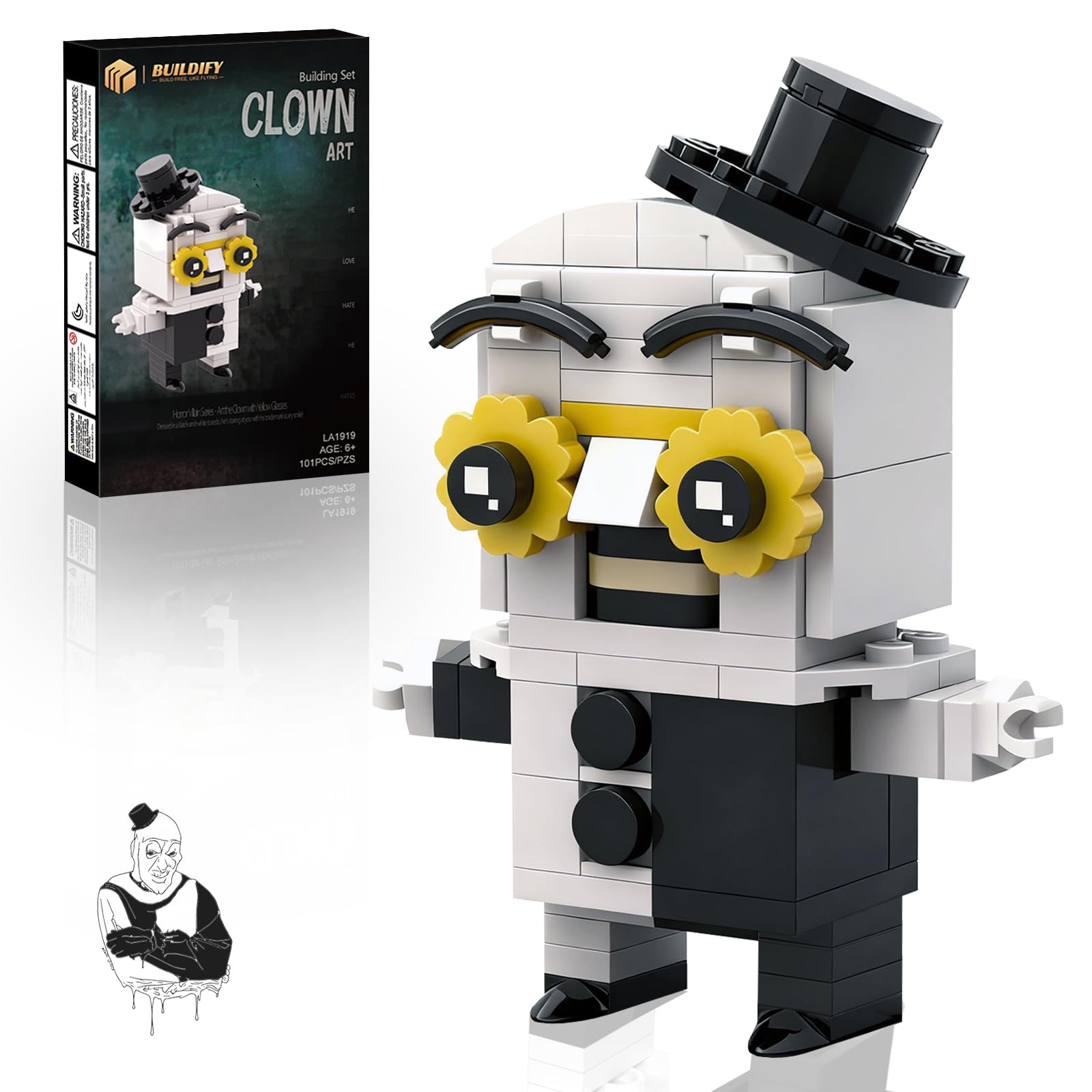 Art The Clown Building Block Set, Horror Villain Action Figure Model Kits with Yellow Glasses, Classic Movie Toy for Adult Fans and Teens Age 6+