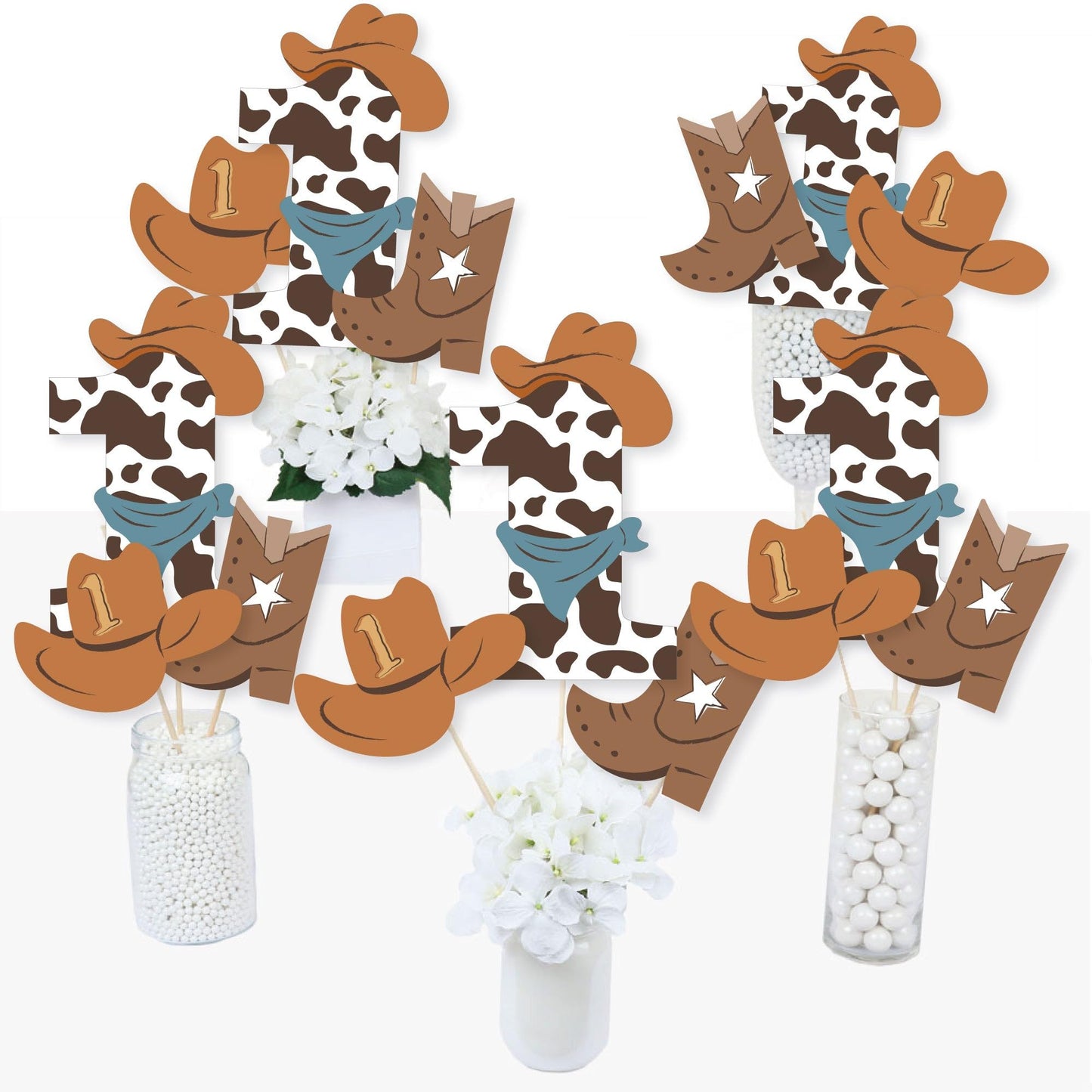 Big Dot of Happiness My First Rodeo - Little Cowboy 1st Birthday Party Centerpiece Sticks - Table Toppers - Set of 15