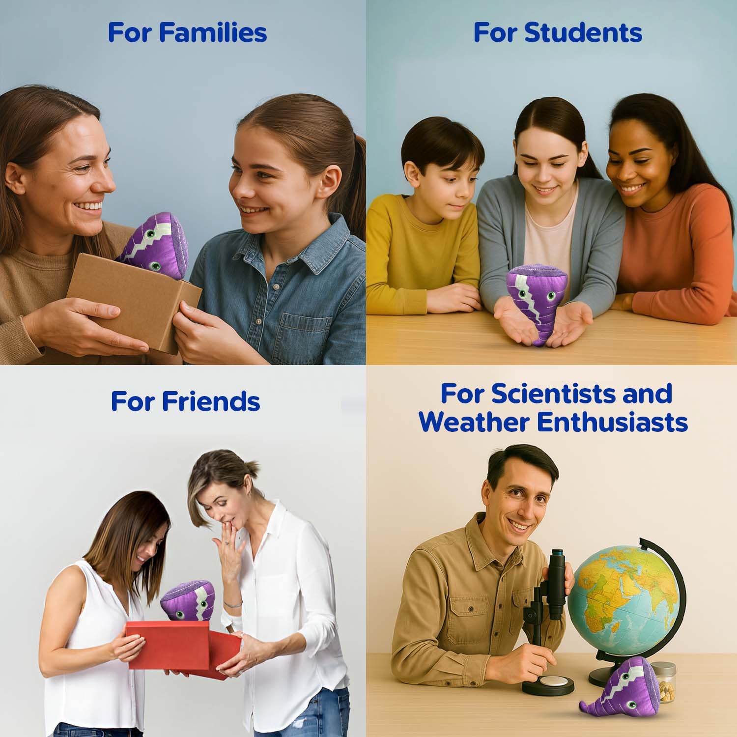 Thunderheads Tornado Plushie, Nature-Inspired Educational Soft Collectible with Fun Fact Card for Exploring Earth & Climate, Eco-Conscious Weather