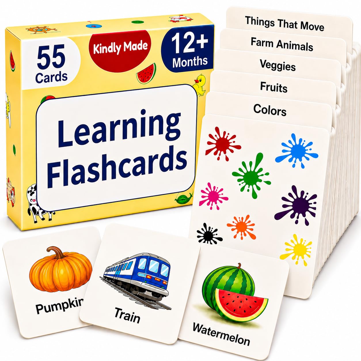 Flash Cards for Toddlers 1-3 - 55 Thick & Durable Learning Flashcards, First Words, Real-Life Images, Montessori Toy 12+ Months