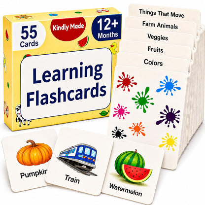 Flash Cards for Toddlers 1-3 - 55 Thick & Durable Learning Flashcards, First Words, Real-Life Images, Montessori Toy 12+ Months
