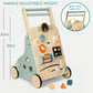 MILEFUN Adjustable Wooden Baby Walker - Montessori Push Toy for 1 Year Old with Rocket-Themed Activity Center, Sit-to-Stand Walker Gift for Boys