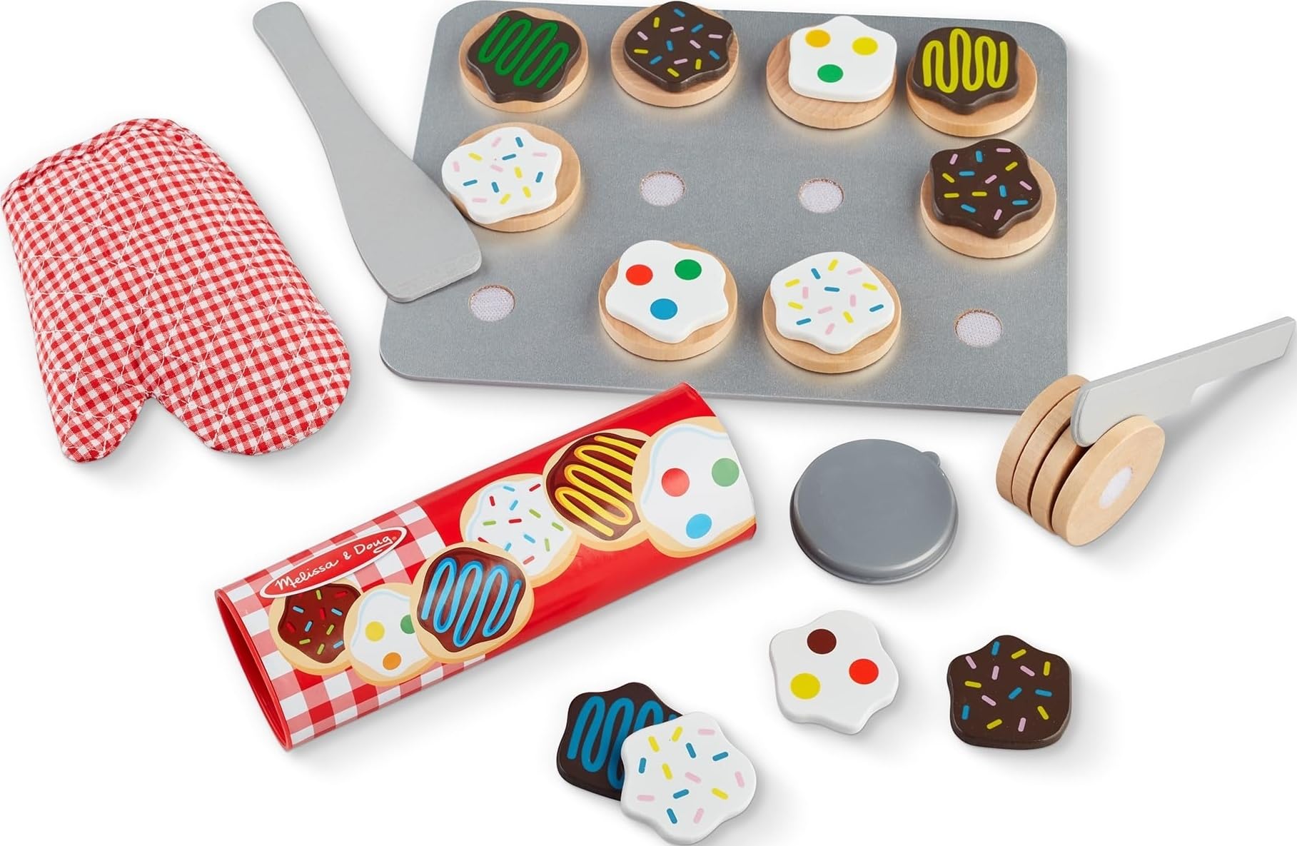 Melissa & Doug Slice & Bake Cookie Set with Wooden Play Food, Colorful Toppings & Play Kitchen Accessories, Preschool Learning Toys for Girls & Boys