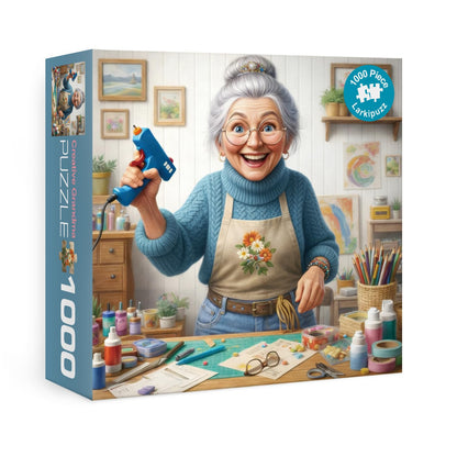 Larkipuzz Funny Grandma Puzzles for Adults 1000 Pieces, Pretty Art Old Women Jigsaw Puzzles, Vintage Cozy Craft Room Painting Puzzle