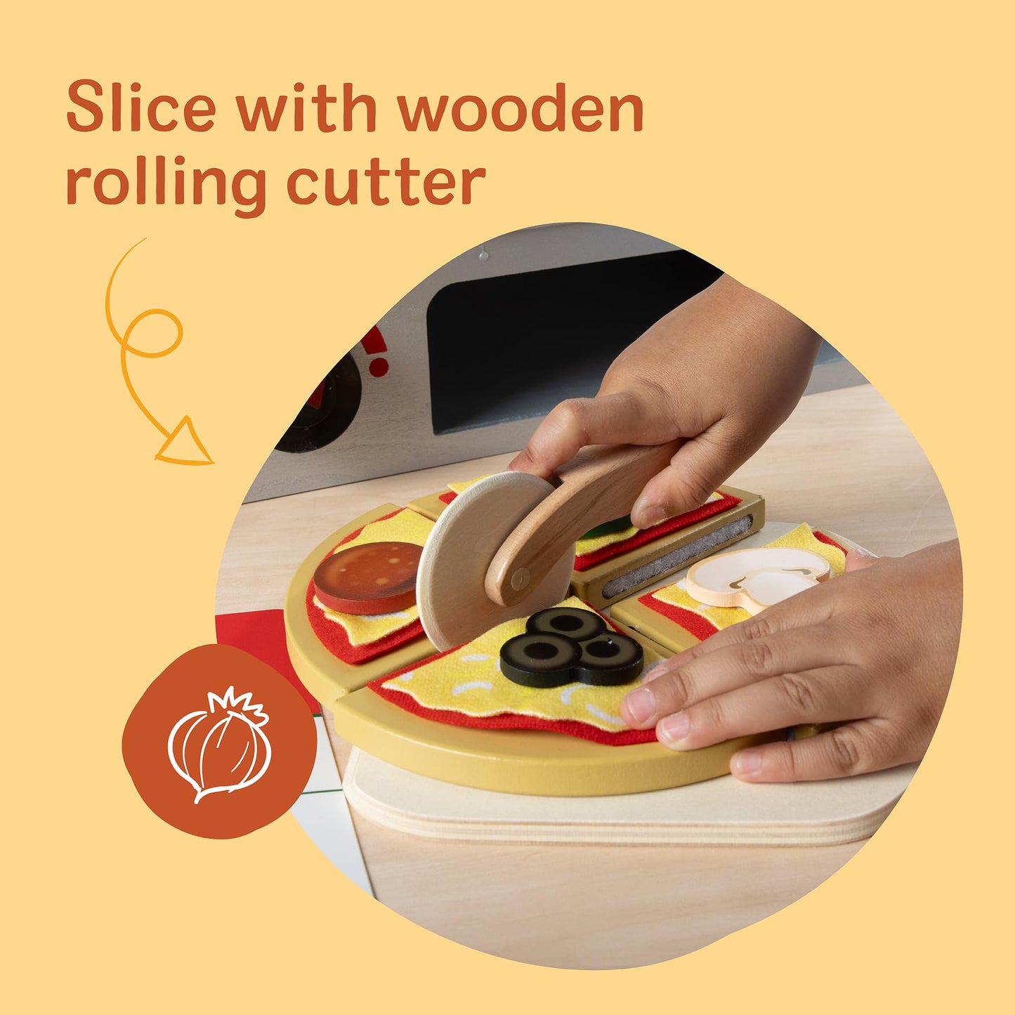 Melissa & Doug Top & Bake Wooden Pizza Counter, Kids Kitchen Playset with Play Food & Play Kitchen Accessories, Preschool Toys for Girls & Boys Ages