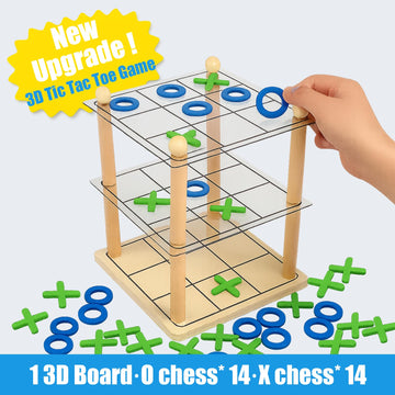 3D Ultimate Wooden Tic Tac Toe Board Game - Classic XO Strategy Game for Kids & Adults, Fun Family Table Games Night, Durable Wooden Tabletop Game