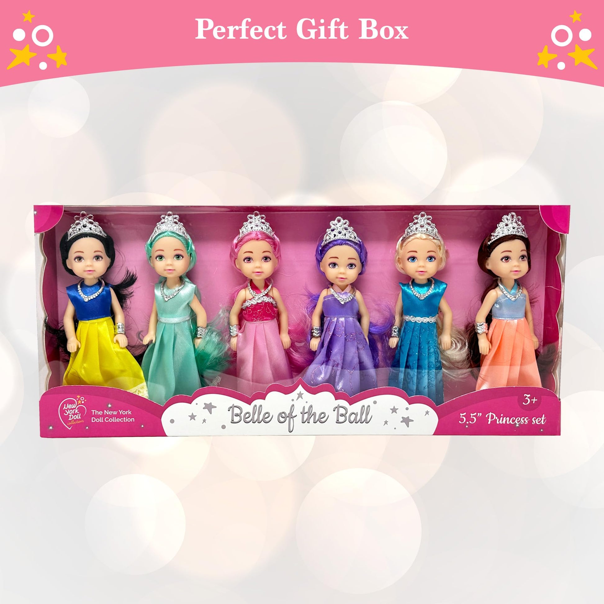 Little Dolls Set with Mini Princess Dolls for Girls - Princess Toy Dolls for Dollhouse -Small Doll Mini Princess Figures with Tiaras, Hair Accessories