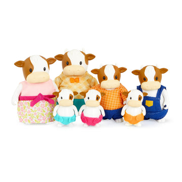 Li'l Woodzeez FitzMoo Cow Family, 7 Posable Figures, Non-Flocked, Playsets