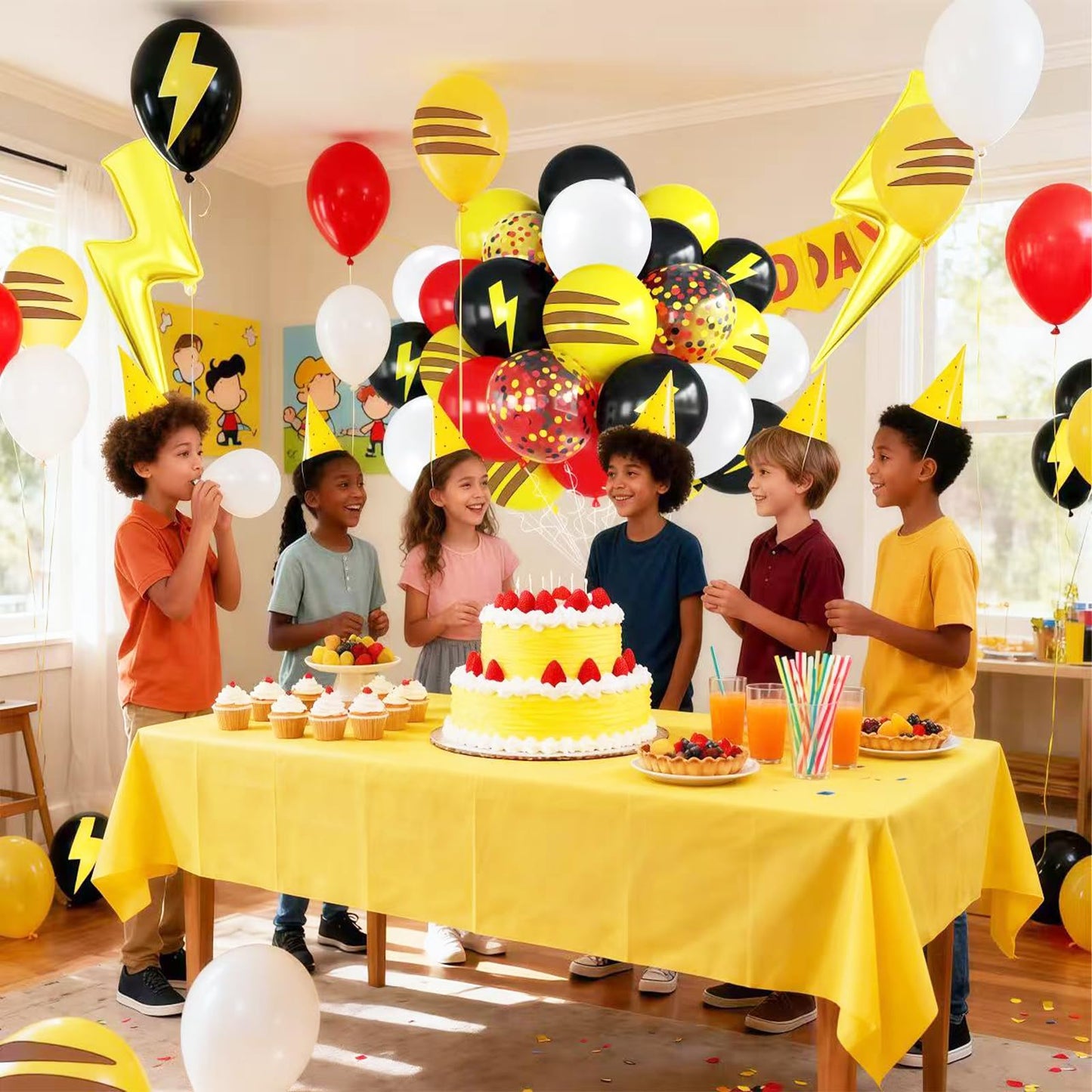 Red Black Yellow Balloon 39Pcs 12 Inch?Lightning Print Balloons for Cartoon Themed Birthday Party Decorations Boys Girls Gatherings Party Supplies