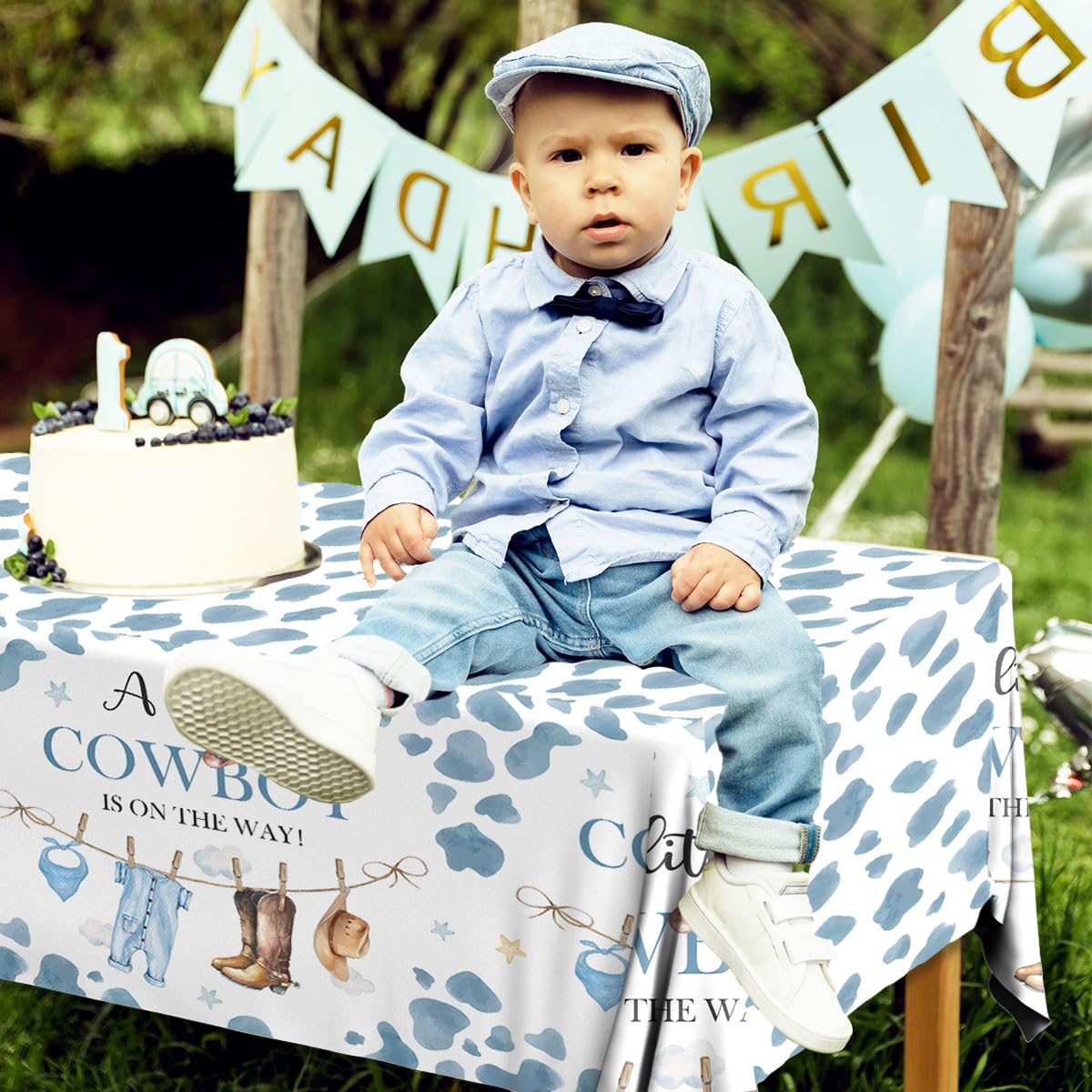 Pymurod Little Cowboy Baby Shower Decorations-3pcs Western Tablecloth Cowboy Table Cover for Cowboys Western Themed Baby Shower Party Decorations