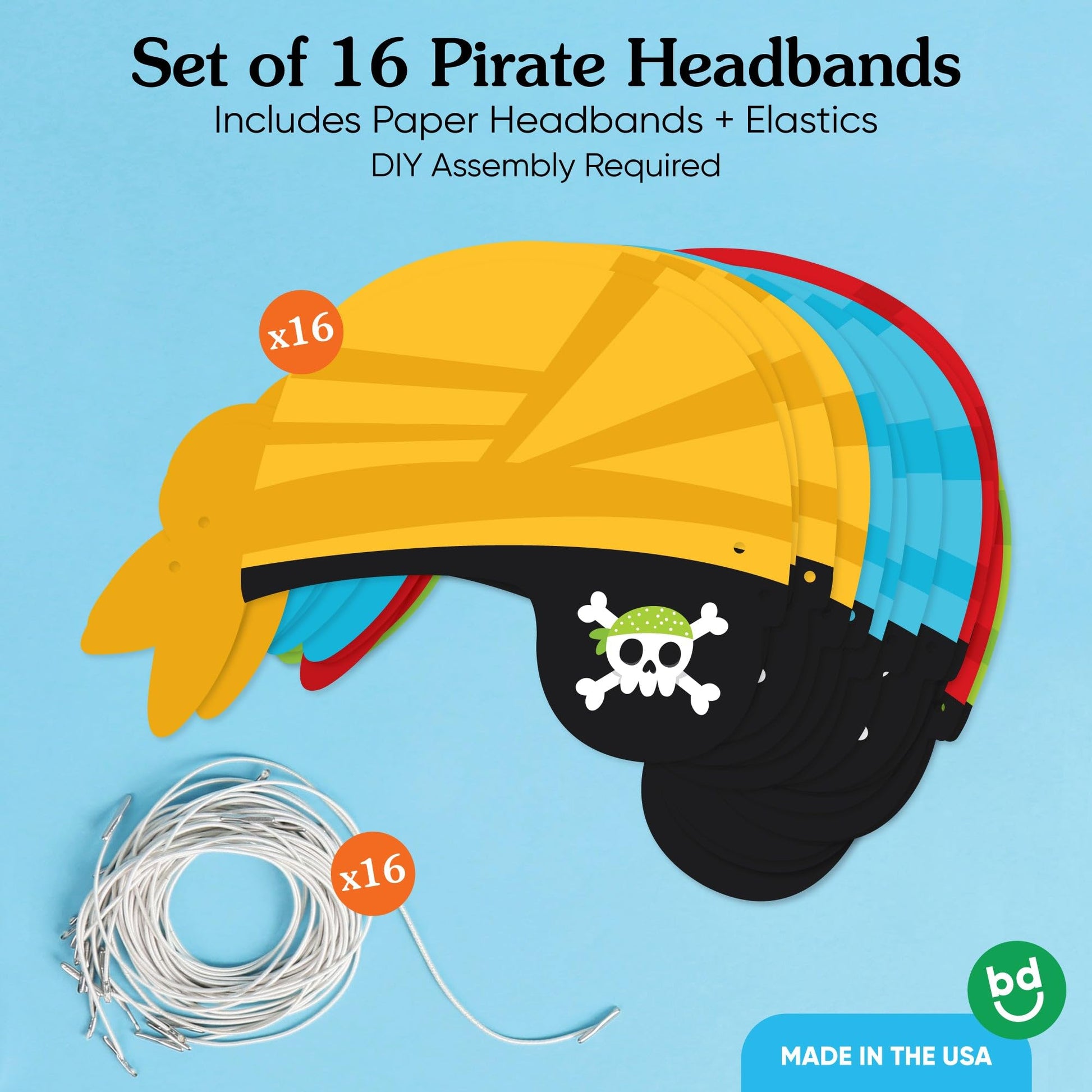 Big Dot of Happiness Pirate Eye Patch Paper Headbands, Colorful Pirate Ship Skull Party Favors for Kids, 16 Count