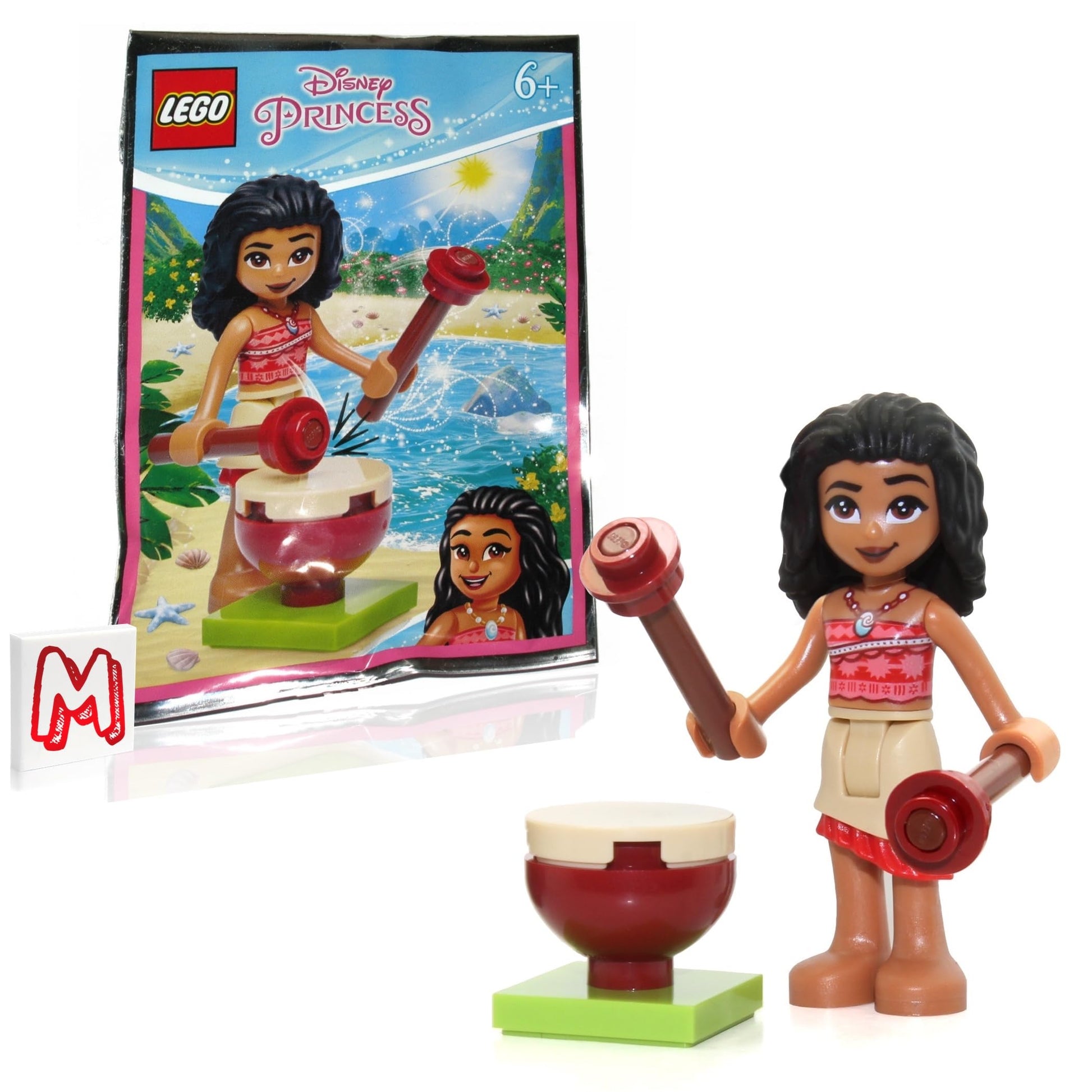 LEGO Disney Princess Minifigure - Vaiana (Moana) with Tan Skirt and Jungle Drum (12 Pieces)