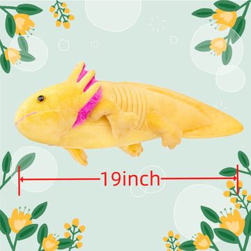 FRANKIEZHOU Realistic Axolotl Plush Toy-Yellow 19”Long, Lifelike Axolotl Stuffed Animal, Axolotl Toy, Soft Axolotl Plush Toy, Pillow for Kids,Gifts