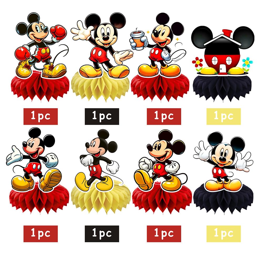 8Pcs Mickey Honeycomb Table Centerpiece, Mickey Birthday Party Supplies Table Decorations for Kids Party Decorations
