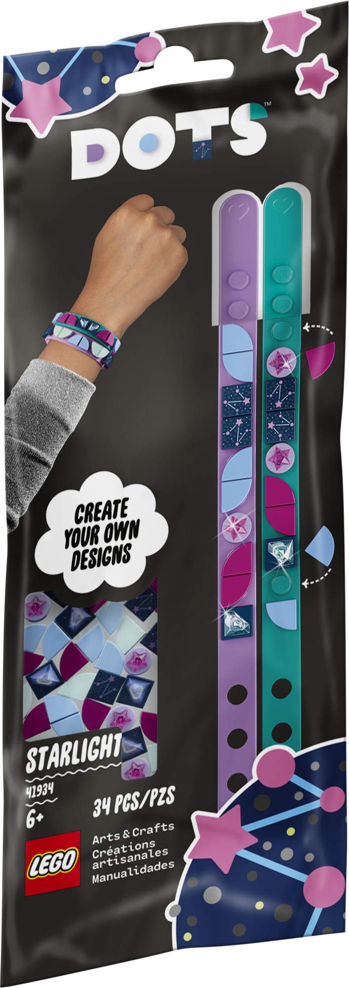LEGO DOTS Starlight Bracelets 41934 DIY Craft Bracelet Kit; Fun and Creative Addition to Expand Imaginative Play, New 2021 (34 Pieces)