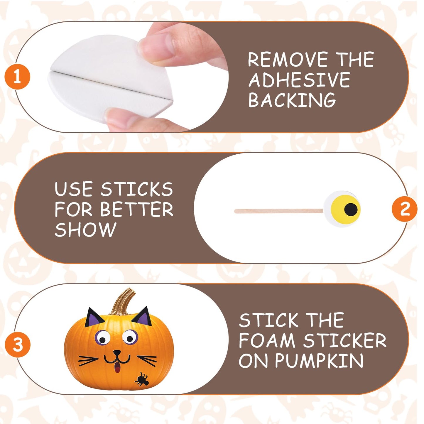 16 Packs Foam Pumpkin Decorating Kit - Pumpkin Foam Stickers for Decorating - 4 Style Holiday Decor Kits for Kids Cat, Bat, Spider Craft Stickers